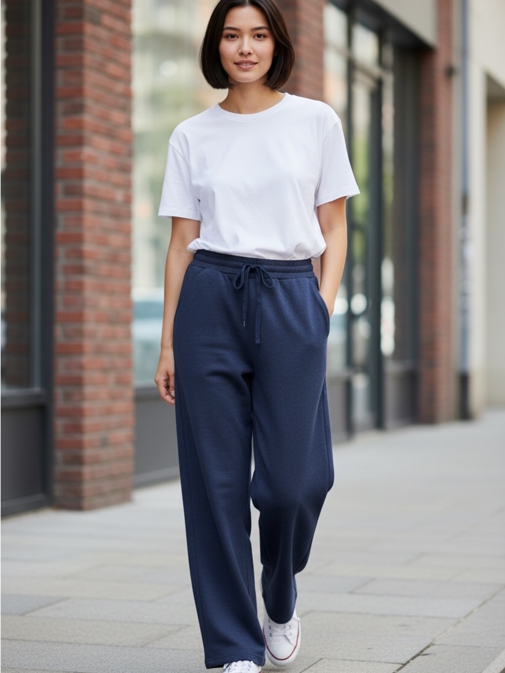 Halara Dark Navy Buttery Soft Linen-Feel Wide Leg Pants XS Regular NWT